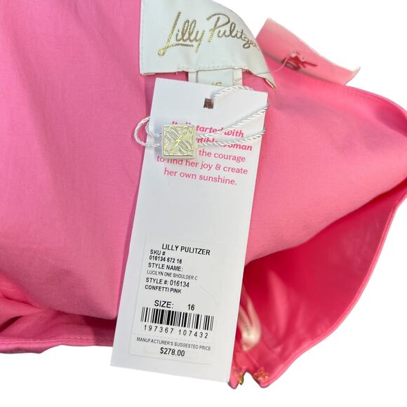 Lilly Pulitzer Lucilyn Dress Maxi One Shoulder Tiered Confetti Pink Size 16 - Picture 13 of 15